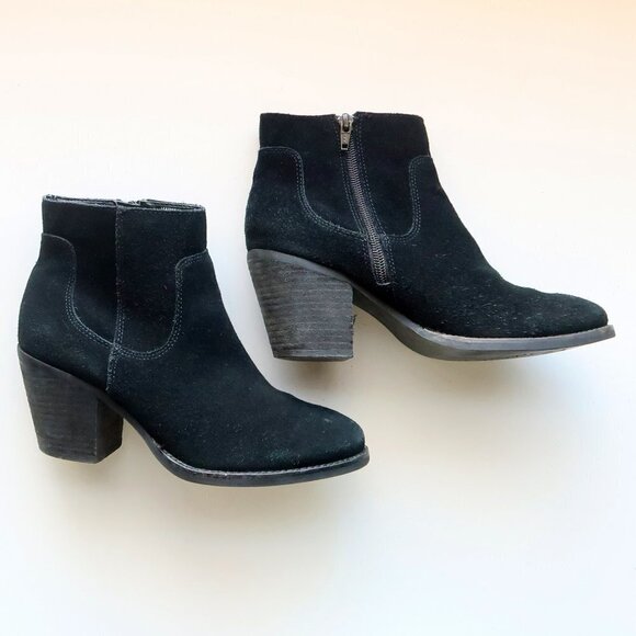 Seychelles Black Suede Leather Round Toe Block Heel Ankle Boots / Booties 7.5 - Picture 12 of 16